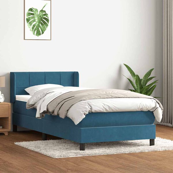 vidaXL Box spring postel s matrac&iacute; tmavě modr&aacute; 100x210 cm samet
