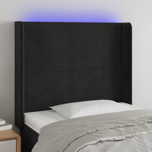 vidaXL Čelo postele s LED čern&eacute; 93 x 16 x 118/128 cm samet