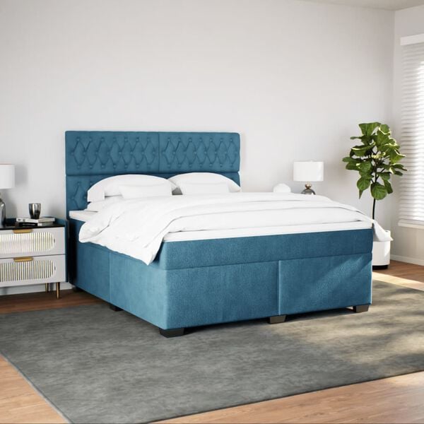 vidaXL Box spring postel s matrac&iacute; modr&aacute; 180 x 200 cm samet