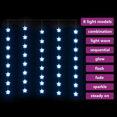 vidaXL Světelný závěs hvězdičky 200 LED modré světlo 8 funkcí
