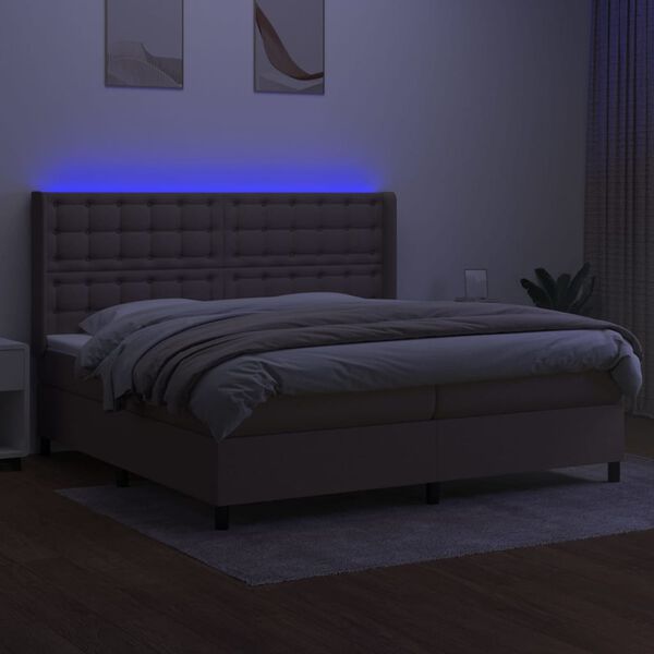 vidaXL Box spring postel s matrac&iacute; a LED taupe 200x200 cm textil