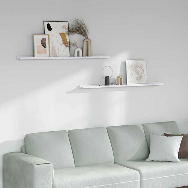 vidaXL N&aacute;stěnn&aacute; polička s polic&iacute; 2 pcs B&iacute;l&yacute; mramor 115 x 9 x 3 cm