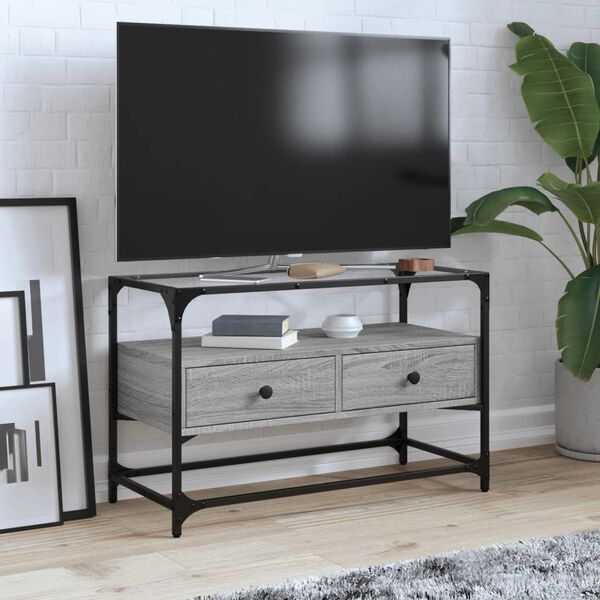 vidaXL TV skř&iacute;ňka se skleněnou deskou &scaron;ed&aacute; sonoma 80x35x51 cm kompozit