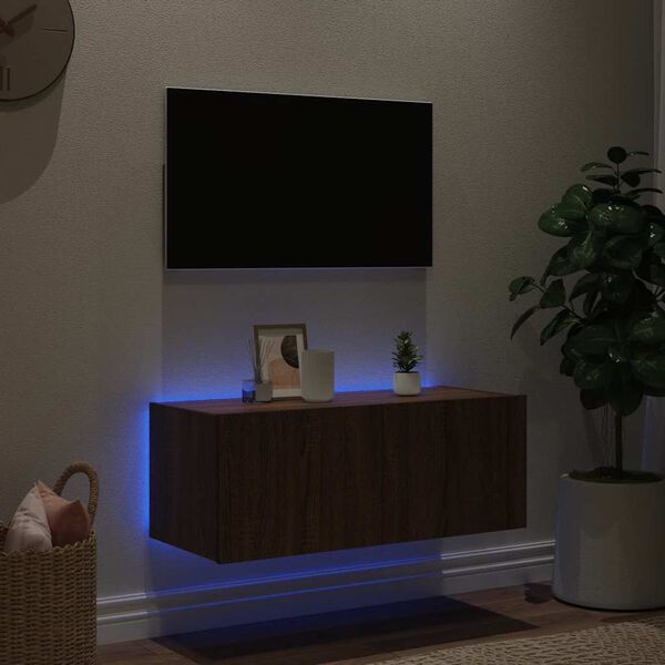 vidaXL N&aacute;stěnn&aacute; TV skř&iacute;ňka s LED osvětlen&iacute;m hněd&yacute; dub 80 x 35 x 31 cm
