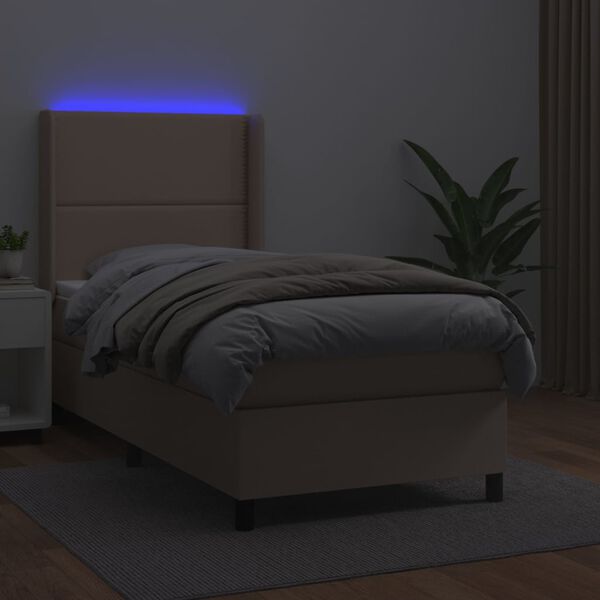 vidaXL Box spring postel matrace a LED cappuccino 90x190 cm umělá kůže
