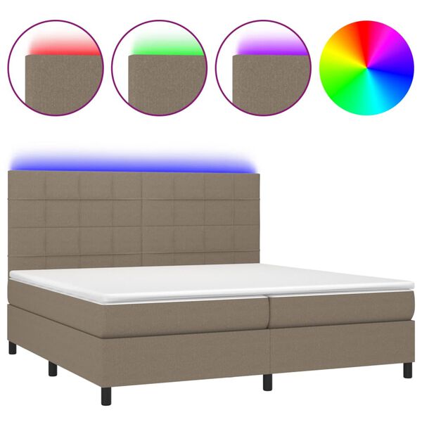 vidaXL Box spring postel s matrac&iacute; a LED taupe 200x200 cm textil
