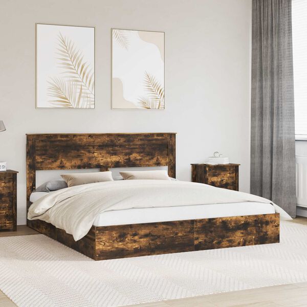 vidaXL Postel s &uacute;ložn&yacute;m prostorem s čelo Kouřov&yacute; dub 180 x 200 cm