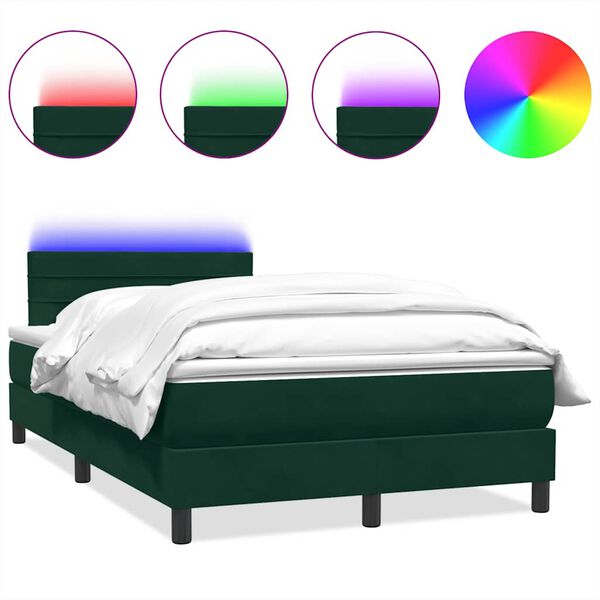 vidaXL Box spring postel s matrac&iacute; a LED tmavě zelen&aacute; 120x220 cm samet