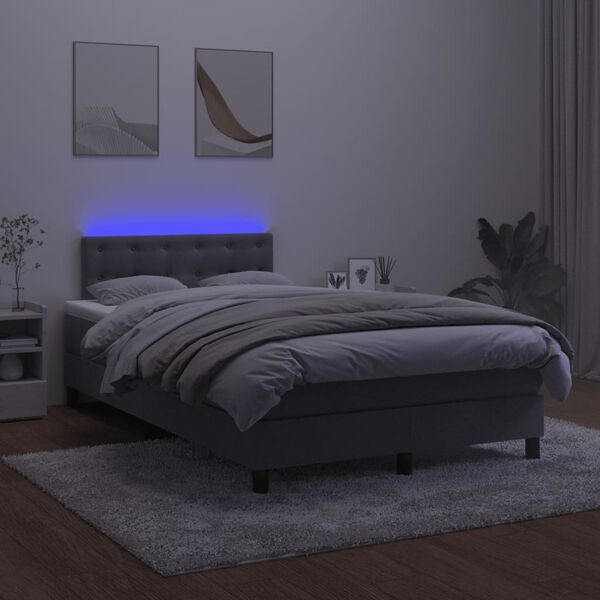 vidaXL Box spring postel s matrac&iacute; a LED tmavě &scaron;ed&aacute; 120x200 cm samet