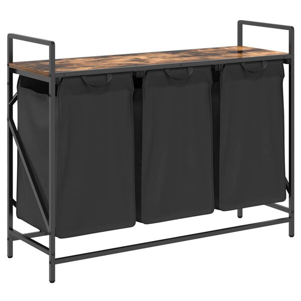 vidaXL Koš na prádlo se 3 přihrádkami a policí kouřový dub