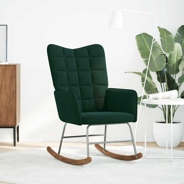 vidaXL Houpac&iacute; židle tmavě zelen&aacute; samet