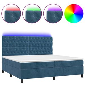 vidaXL Box spring postel s matrac&iacute; a LED tmavě modr&aacute; 200x200 cm samet