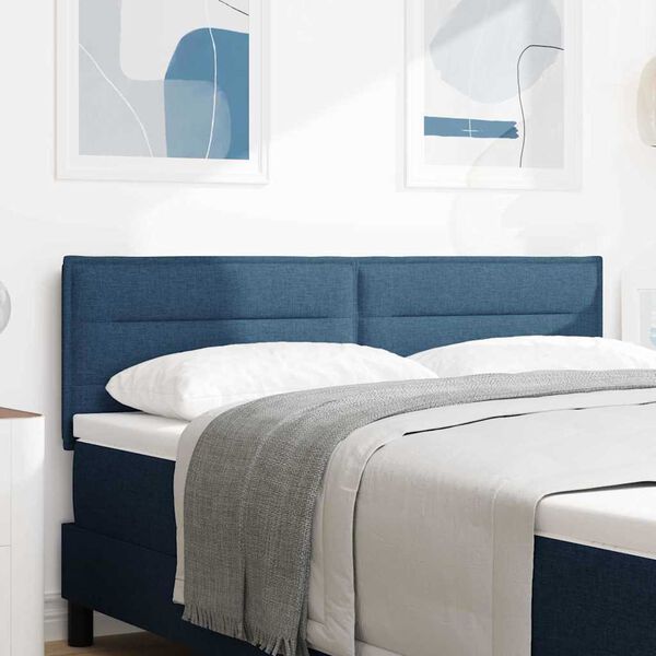 vidaXL LED hlavov&aacute; deska s LED p&aacute;sky s čelo Modr&aacute; 144 cm textil