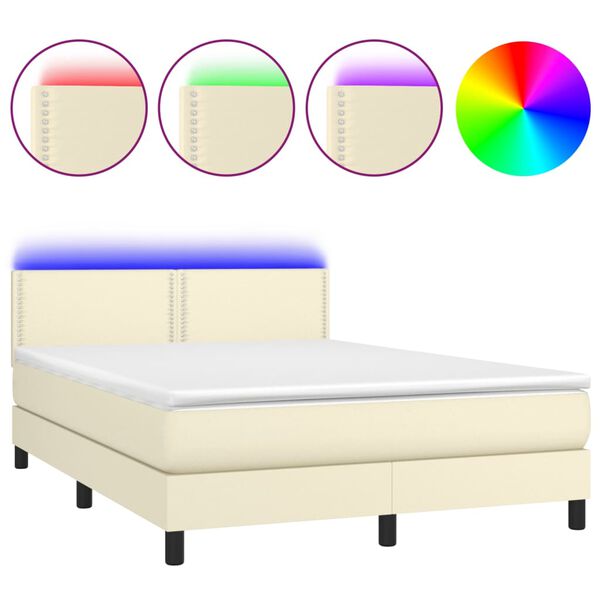 vidaXL Box spring postel s matrac&iacute; a LED kr&eacute;mov&aacute; 140x200 cm uměl&aacute; kůže