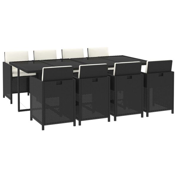 vidaXL 9d&iacute;ln&yacute; zahradn&iacute; j&iacute;deln&iacute; set s podu&scaron;kami polyratan čern&yacute;