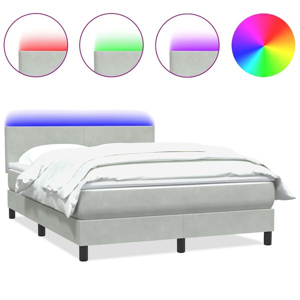vidaXL Box spring postel s matrac&iacute; a LED světle &scaron;ed&aacute; 160x220 cm samet