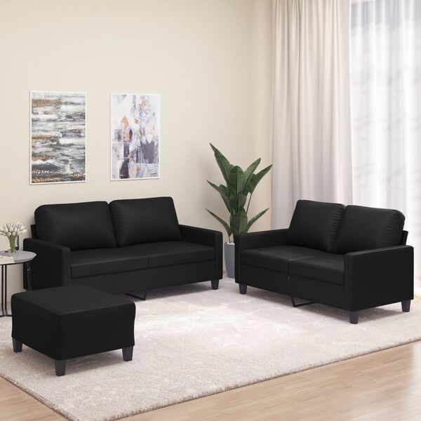 vidaXL 3d&iacute;ln&aacute; sedac&iacute; souprava s podu&scaron;kami čern&aacute; uměl&aacute; kůže