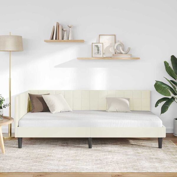 vidaXL Rohový rám postele s čelo Krémová 90 x 200 cm samet