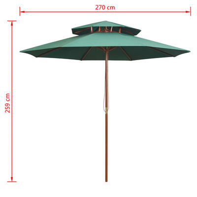 vidaXL Dvoupatrový slunečník s dřevěnou tyčí, 270x270 cm, zelená