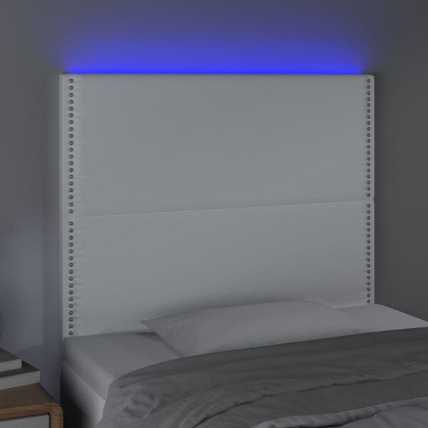 vidaXL Čelo postele s LED b&iacute;l&eacute; 100x5x118/128 cm uměl&aacute; kůže