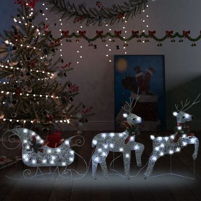vidaXL Vánoční dekorace sobi se sáněmi 60 LED diod venkovní stříbrní