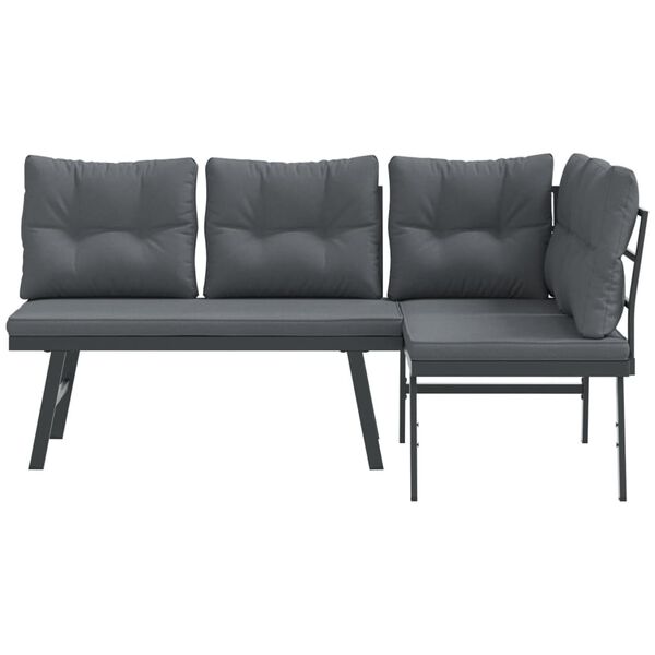 vidaXL Zahradní lavice s poduškami 2 ks černé práškově lakovaná ocel