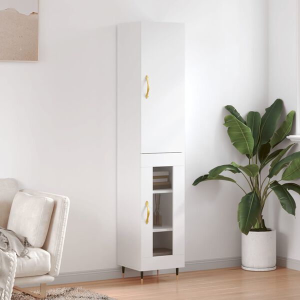 vidaXL Skř&iacute;ň highboard b&iacute;l&aacute; 34,5 x 34 x 180 cm kompozitn&iacute; dřevo