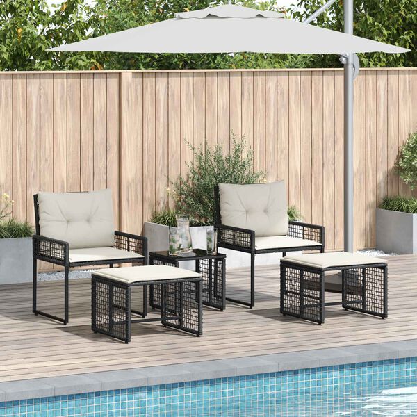 vidaXL Sada venkovn&iacute;ho n&aacute;bytku s pol&scaron;t&aacute;řem 5 pcs Čern&aacute; a b&iacute;l&aacute;