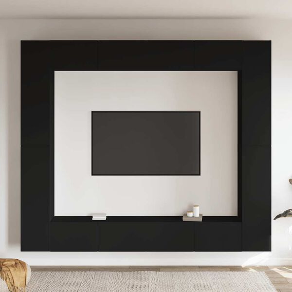 vidaXL 8d&iacute;ln&yacute; set TV skř&iacute;něk čern&yacute; dřevotř&iacute;ska