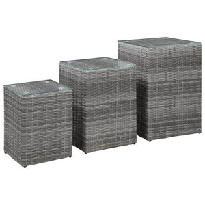 vidaXL Odkl&aacute;dac&iacute; stolky 3 ks se skleněnou deskou &scaron;ed&eacute; polyratan