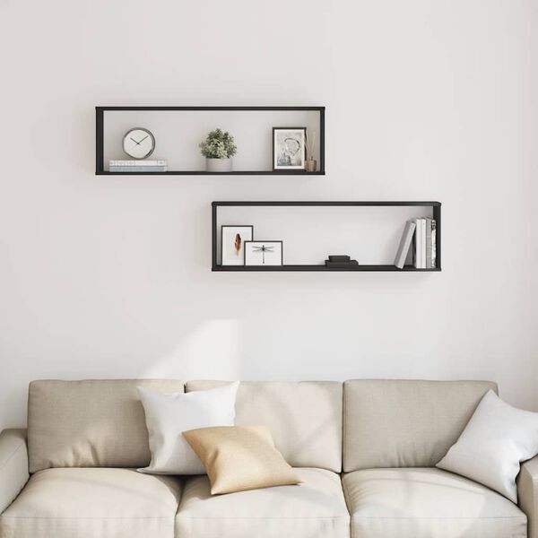 vidaXL N&aacute;stěnn&eacute; police z kostek 2 ks Dub čern&yacute; Dřevěn&eacute; konstrukce