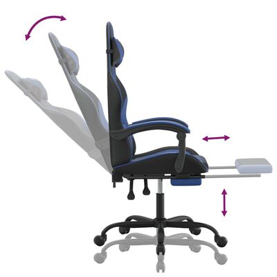 vidaXL Otočná herní židle s podnožkou černá a modrá umělá kůže