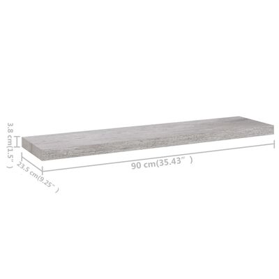vidaXL Plovoucí nástěnné police 2 ks betonově šedé 90x23,5x3,8 cm MDF