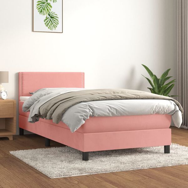 vidaXL Box spring postel s matrac&iacute; růžov&aacute; 90x190 cm samet