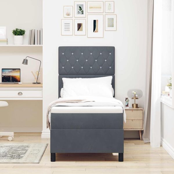 vidaXL LED box pružinov&aacute; postel s čelo Tmavě &scaron;ed&aacute; 80 x 200 cm textil