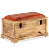 vidaXL Lavice masivn&iacute; mangovn&iacute;kov&eacute; dřevo a prav&aacute; kůže 80 x 44 x 44 cm