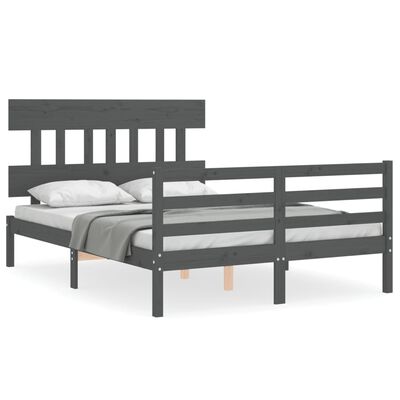 vidaXL Rám postele s čelem šedý 140 x 200 cm masivní dřevo