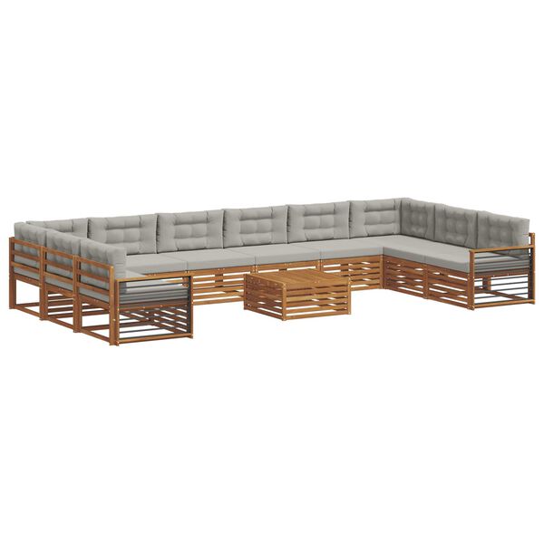 vidaXL Sedac&iacute; soupravy s pol&scaron;t&aacute;řem 11 pcs Př&iacute;rodn&iacute; a světle &scaron;ed&aacute;