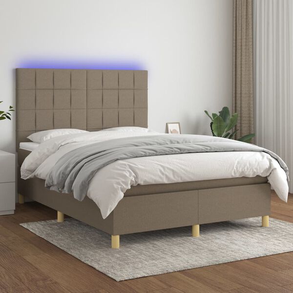 vidaXL Box spring postel s matrac&iacute; a LED taupe 140x190 cm textil
