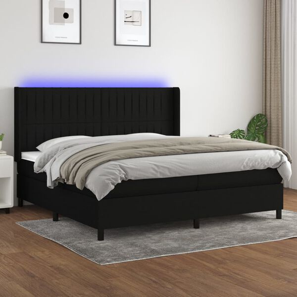 vidaXL Box spring postel s matrac&iacute; a LED čern&aacute; 200x200 cm textil