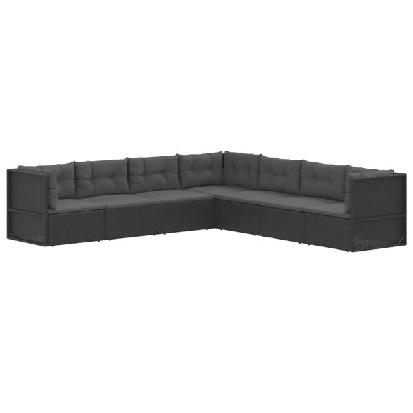 vidaXL 7d&iacute;ln&aacute; zahradn&iacute; sedac&iacute; souprava s podu&scaron;kami čern&aacute; polyratan