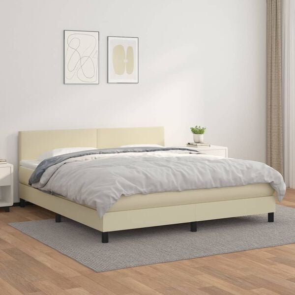 vidaXL Box spring postel s matrac&iacute; kr&eacute;mov&aacute; 180x200 cm uměl&aacute; kůže