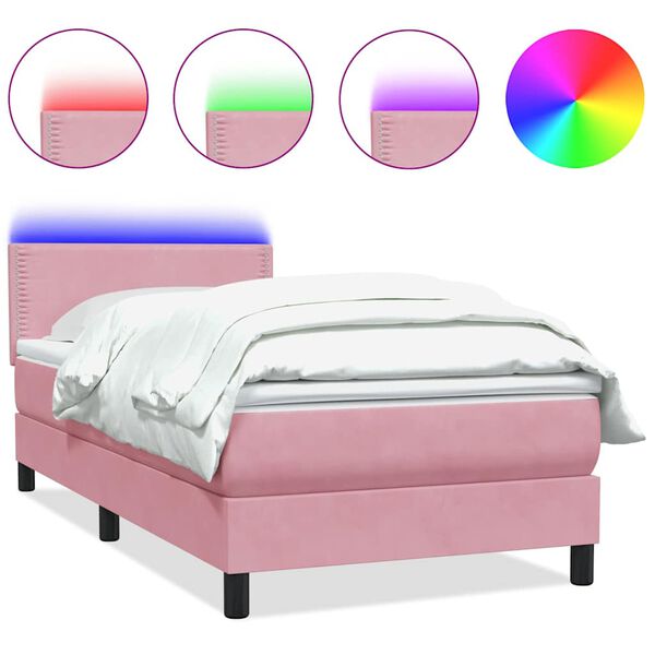 vidaXL Box spring postel s matrac&iacute; a LED růžov&aacute; 120x210 cm samet