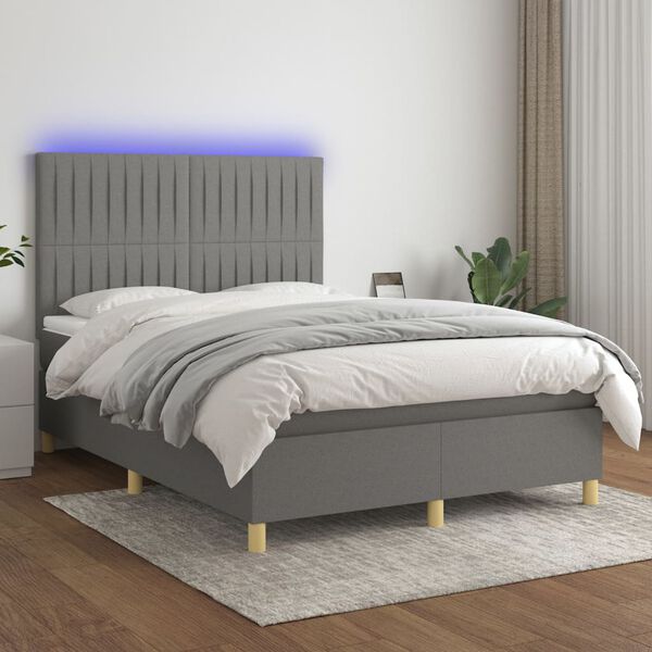vidaXL Box spring postel s matrac&iacute; a LED tmavě &scaron;ed&aacute; 140x200 cm textil