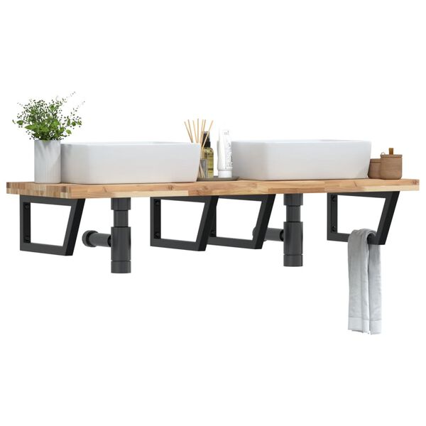 vidaXL Deska pod umyvadlo n&aacute;stěnn&aacute; ocel a masivn&iacute; ak&aacute;ciov&eacute; dřevo