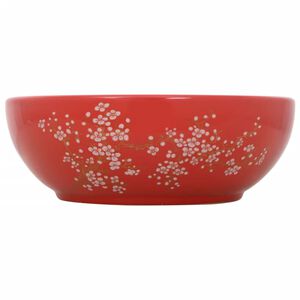 vidaXL Umyvadlo na desku b&iacute;l&eacute; a červen&eacute; kulat&eacute; &Phi; 41 x 14 cm keramika