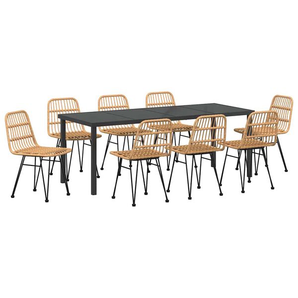 vidaXL Zahradn&iacute; j&iacute;deln&iacute; souprava 9 pcs Hněd&aacute; Pr&aacute;&scaron;kově lakovan&aacute; ocel