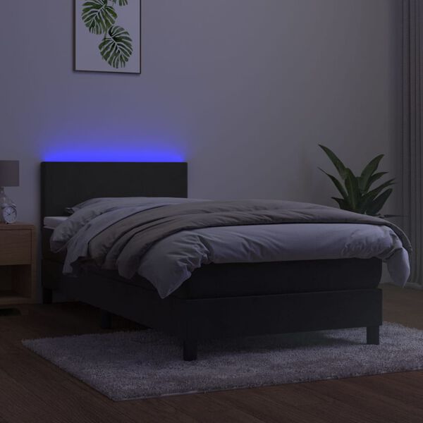vidaXL Box spring postel s matrac&iacute; a LED tmavě &scaron;ed&aacute; 90x200 cm samet