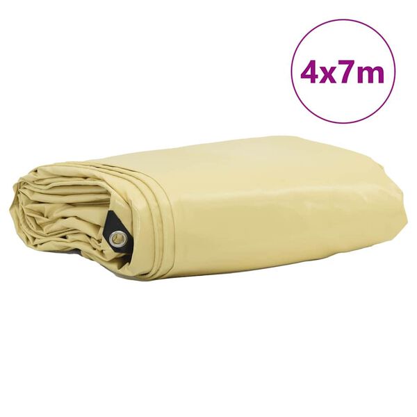 vidaXL Plachta 650g / m&sup2; B&eacute;žov&aacute; 4 x 7 m Pl&aacute;tno s PVC povrchovou &uacute;pravou