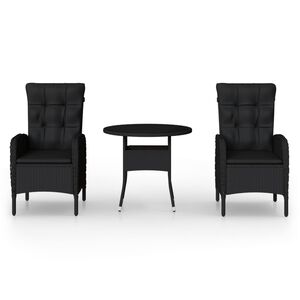 vidaXL 3d&iacute;ln&yacute; zahradn&iacute; bistro set polyratan čern&yacute;